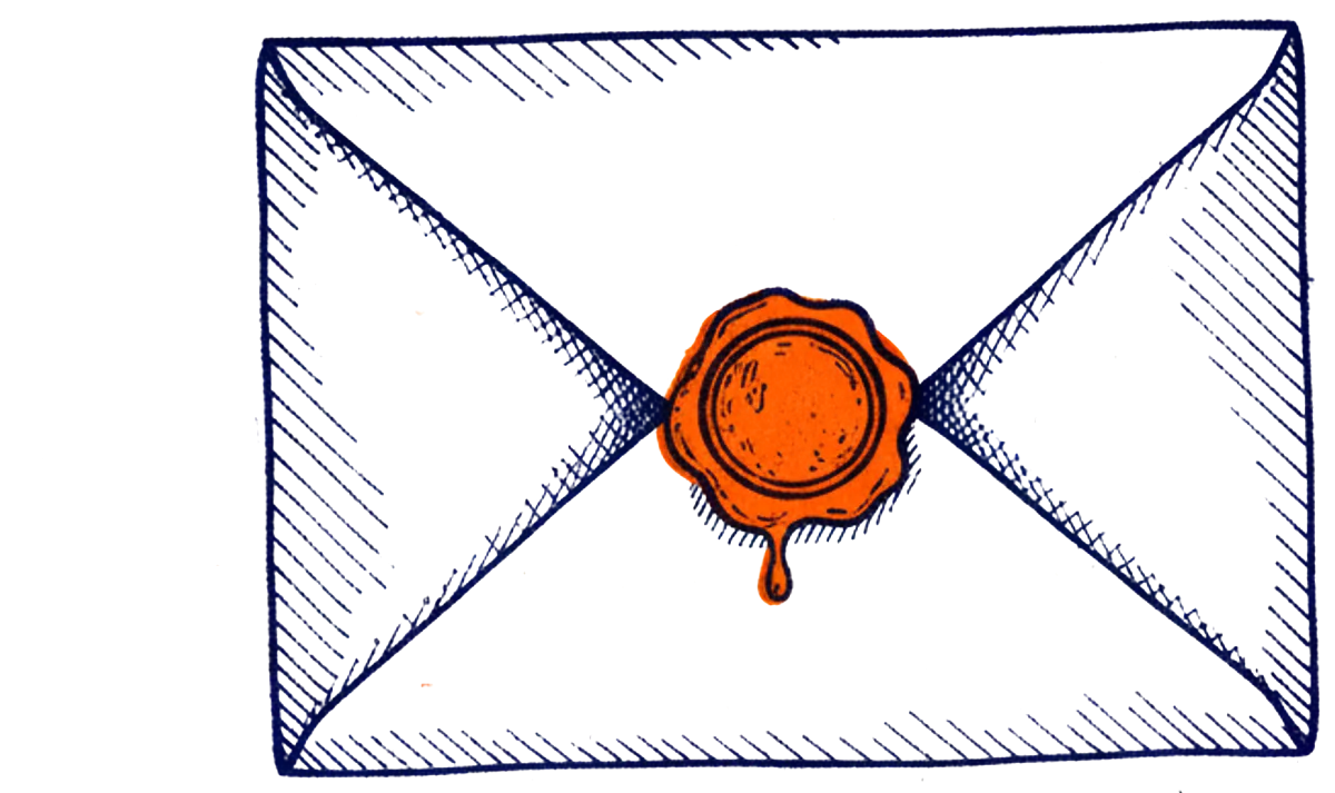 Illustration of a sealed envelope with an orange wax seal
